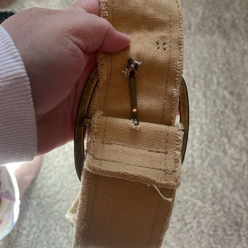 Vintage Y2k sparkling frayed fabric belt in tan
